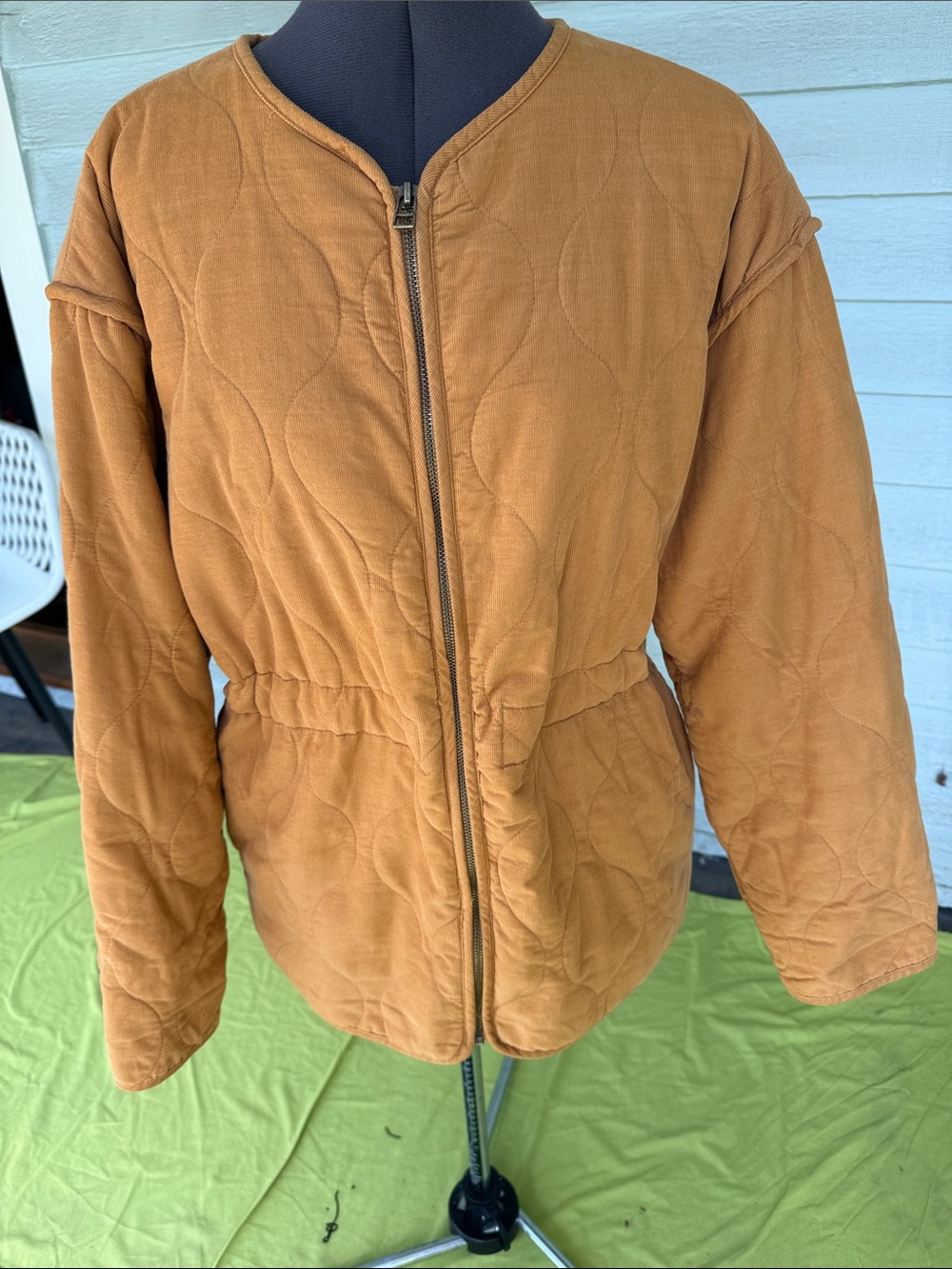 Universal Thread Quilted Zip Front Pea Coat in Mustard Yellow